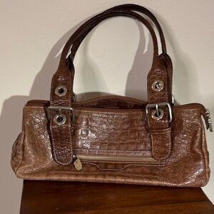 Prune Brown Crocodile-Embossed Shoulder Bag